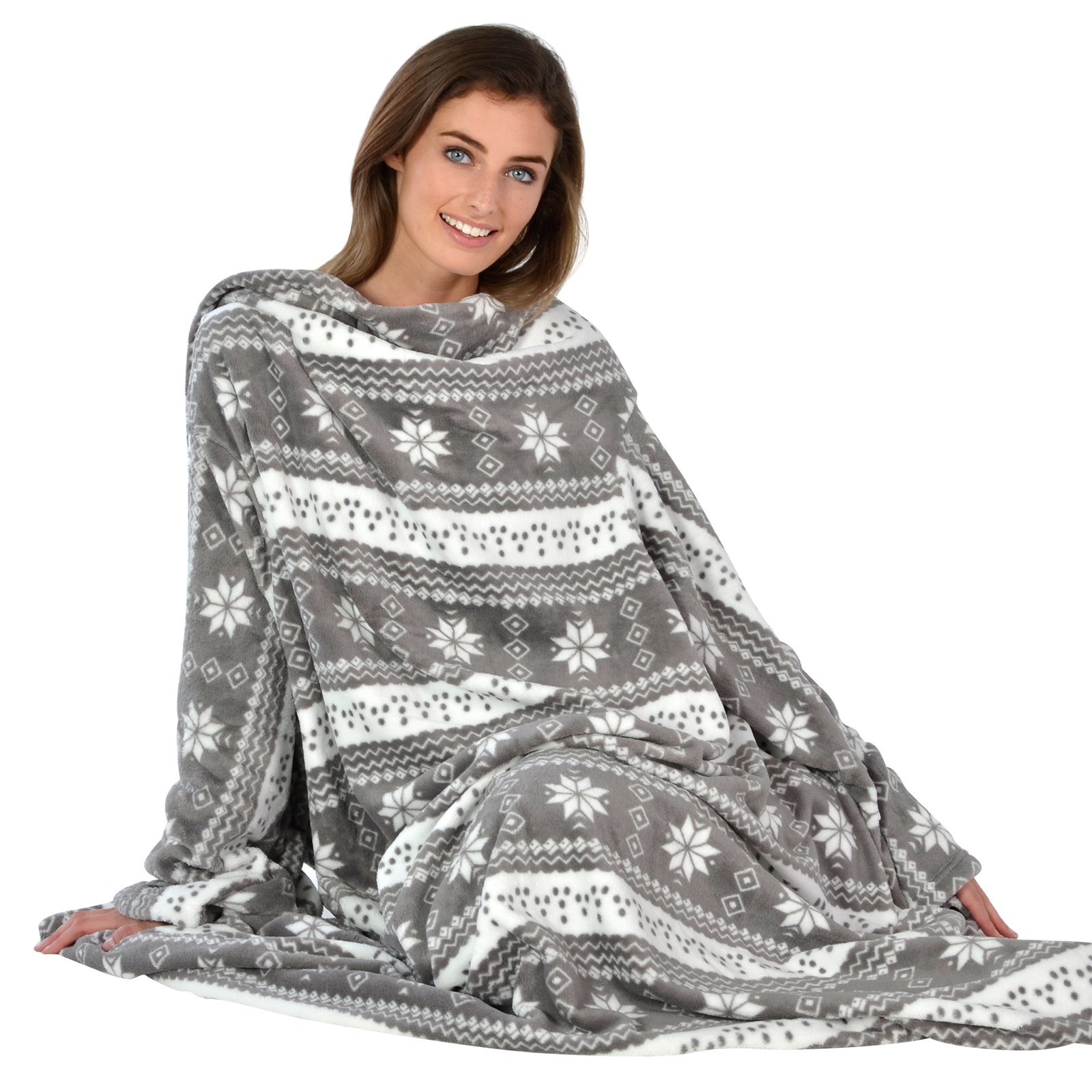 Autumn Faith Snuggle Blanket With Sleeves Wrap Around Fleece One Size - Grey