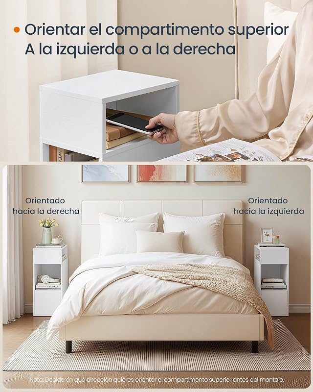 Mesa de cabeceira estreita, montagem sem ferramentas, com gaveta