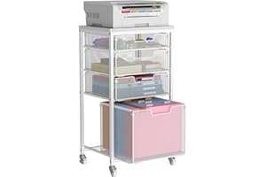 Sbanmao 4 Drawer Rolling File Cart with Wheels, Mobile Filing Cabinet for Home Office, Hanging File Organizer, Under Desk Storage, Multifunctional Utility Cart Printer Stand, White (Patent Pending)