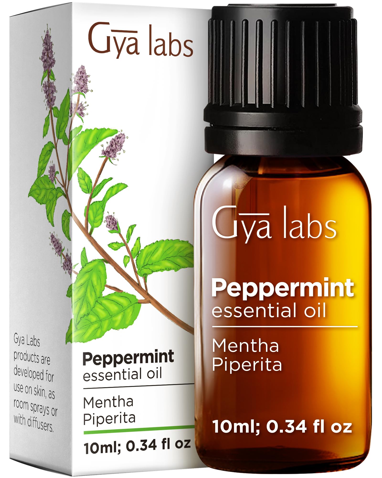 Gya Labs Peppermint Essential Oil 10ml, Pure Peppermint Oil for Hair, Mint Essential Oils for Diffuser, Spray, Aromatherapy, Clear Breathing, Skin Care, Body, Massage & DIY Candle Making Scents