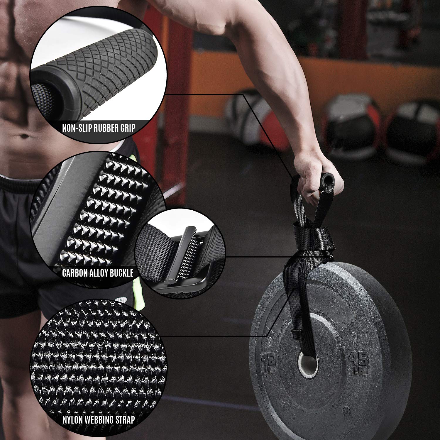 Weightlifting Handle Straps With Non-slip And Ergonomic Handle for Body Building Workouts - Support up to 400LBS (Set of 2)