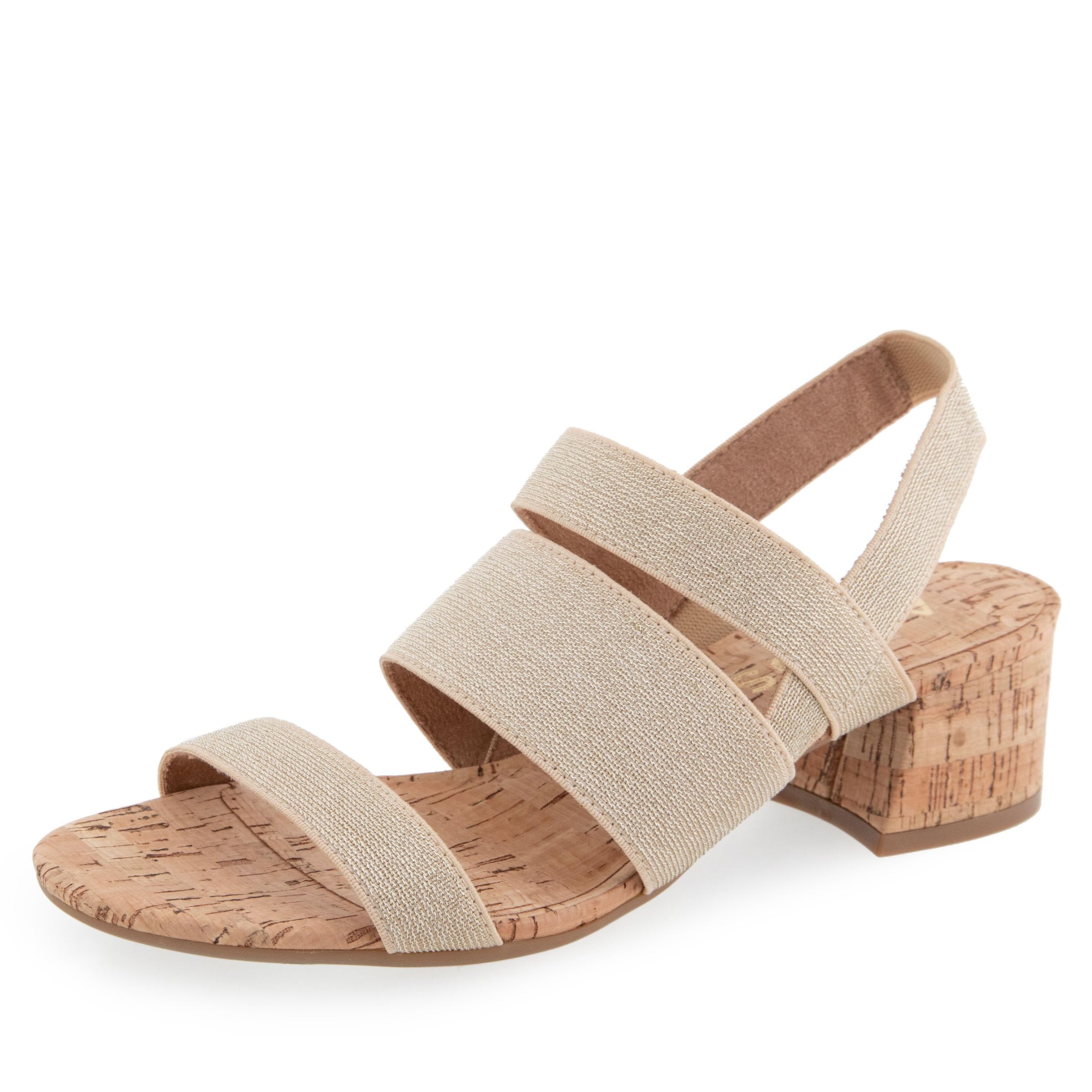 Aerosoles Women’s Chara Elastic Strap Heeled Sandal, Gold Metallic Elastic Fabric/Cork, 12W
