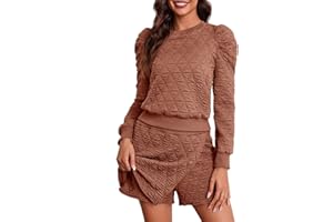 Fisoew Women's 2 Piece Lounge Wear Set Long Sleeve Argyle Sweatshirts and Wrap Skorts Casual Sets