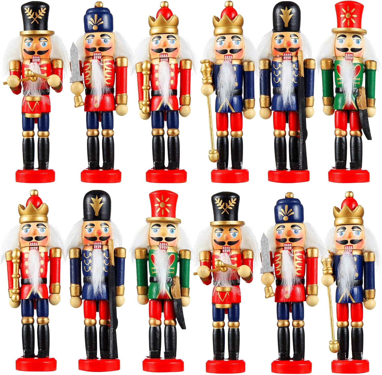 Nutcrackers - 12 Pcs Christmas Nutcracker Ornament Small Wooden Nutcracker Soldier Hanging Decorations Nutcracker Figure Christmas Ornament for Xmas Figure Decoration Tree Figure Puppet Toy Present (5.2 Inches)
