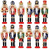 Aoriher 12 Pcs Christmas Nutcracker Ornament Small Wooden Soldier Hanging Decorations Nutcracker Figure Christmas Ornament for Xmas Tree Decoration Figure