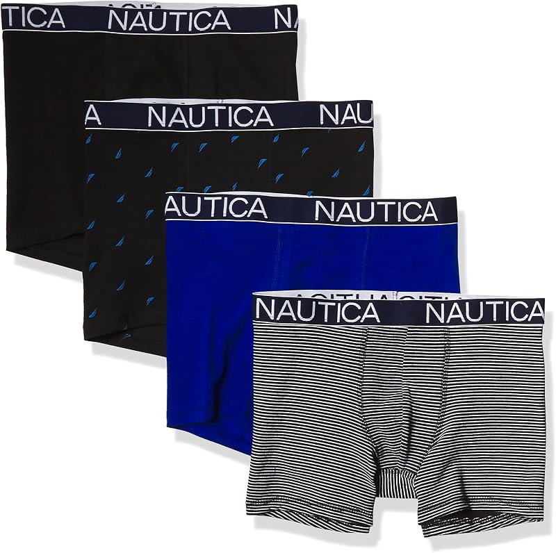 Calzoncillos Cortos para Hombre, Negro Brillante Cobalto Stripe 2 Sail Print, M