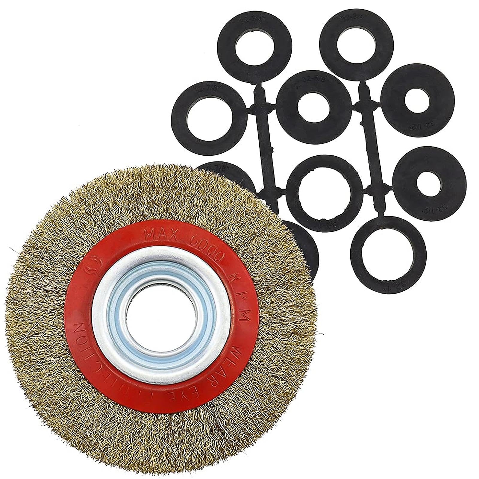 YPLonon Wheel Brush for Bench Grinder Crimped Wire Brush Steel Wire Coarse 150MM/6'' with 5 Sizes Shaft Washers Round Crimp Bevel Brush for Angle Grinder Derusting Cleaning and Surface Polishing