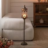 NOONEAU Vintage Floor Candelabra - 37.1" Tall Antique Gold Candle Holder with Glass Lantern, Rustic Gothic Metal Pillar Stand for Home Decor, Wedding &amp; Event Centerpiece