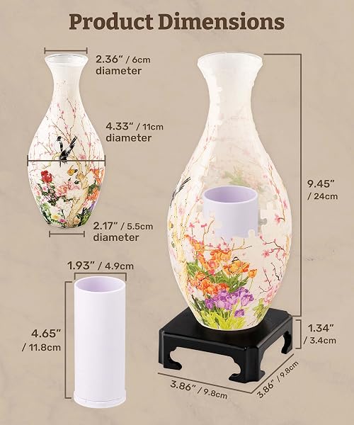 PINTOO 3D PUZZLE VASE UNIQUE FLOWER VASE MADE BY 160 CURVED PLASTIC PUZZLE PIECES HOUSE WARMING GIFT FOR FLOWER ARRANGEMENTS AND HOME DECORATION – [S1035] (TRANSLUCENT, FLOWERS AND BIRDS)