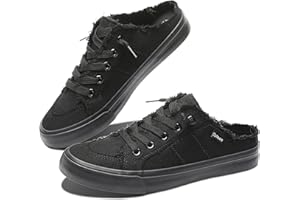 Obtaom Women Canvas Mules Memory Foam Clipper Fashion Sneakers Comfortable Slip-On Mule Backless Holiday Shoes