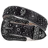 SUOSDEY Rhinestone Skull Belt Men Women Bling Stylish Belt Punk Fashion Studded Leather Belt for Jeans Pants Jacket