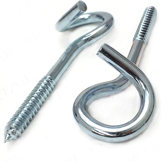 2X Pigtail Screw in Hooks Heavy Duty Steel Spiral Hammock Loop