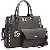 Dasein Women Medium Satchel Handbag Work Tote Shoulder Bag Top Handle Purse with Matching Clutch 2pcs Set
