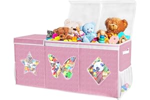 BOBOKA Extra Large Toy Box Chest for Girls, Collapsible Sturdy Toy Chest Bins with Lids, Kids Toy Storage Organizer Baskets for Kids, Boys, Girls, Nursery Room, Playroom, Bedroom, Closet, 40x14x17inch