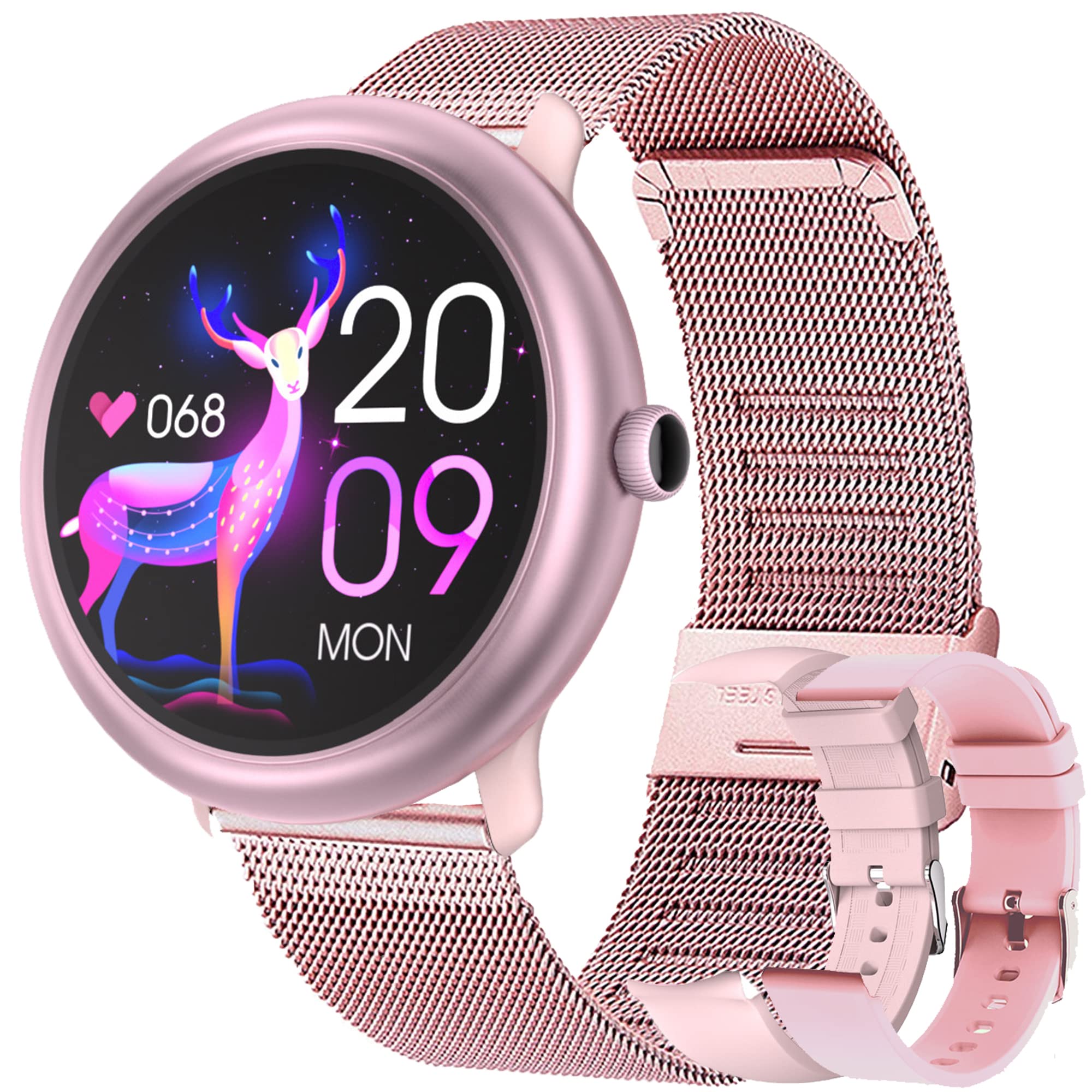 FITCXJX Smartwatch Women's Fitness Tracker Watch 1.09 Inch HD Full Touch Screen IP68 Fitness Watch with Heart Rate Monitor Sleep Monitor Stopwatch Music Control Sports Watch Activity Tracker for