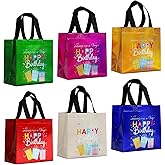 huichuan Multicolor Small Birthday Gift Bags with Funny Gift Design, 12 Pcs Lightweight Birthday Bags for Party & Favor Wrapping (8x3.9x8 Inches, 6 Colors)