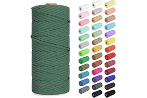 HOMEBOBO Macrame Cord 3mm x 109Yards (328Feet), Natural Cotton Macrame Rope - 4 Strands Twisted Macrame Cotton Cord for Wall Hanging, Plant Hangers, Crafts, Gift Wrapping and Wedding Decorations, Dark Green
