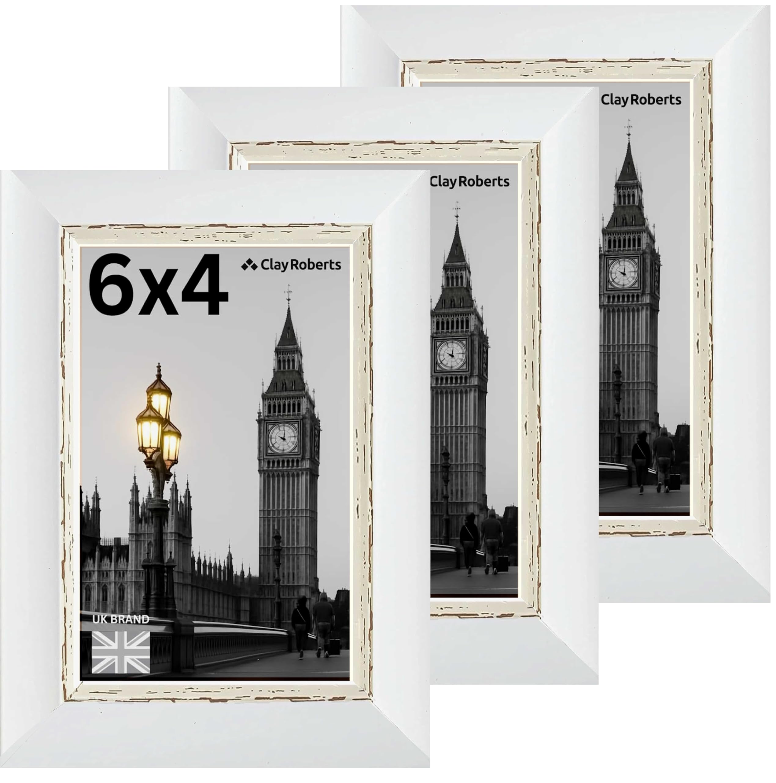 Picture Frame 6 x 4, White Vintage, Pack of 3, Freestanding and Wall Mountable, 10 x 15 cm, 6x4 Picture Frames, White 6x4 Photo Frames, 4x6 Photo Collage Gallery Display