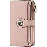 Travelambo Women's Wallet RFID Blocking Large Size Triple Fold Oil Edge Leather Card Holder with Zipper Pocket & Slim Compact Credit Card Organizer for Ladies