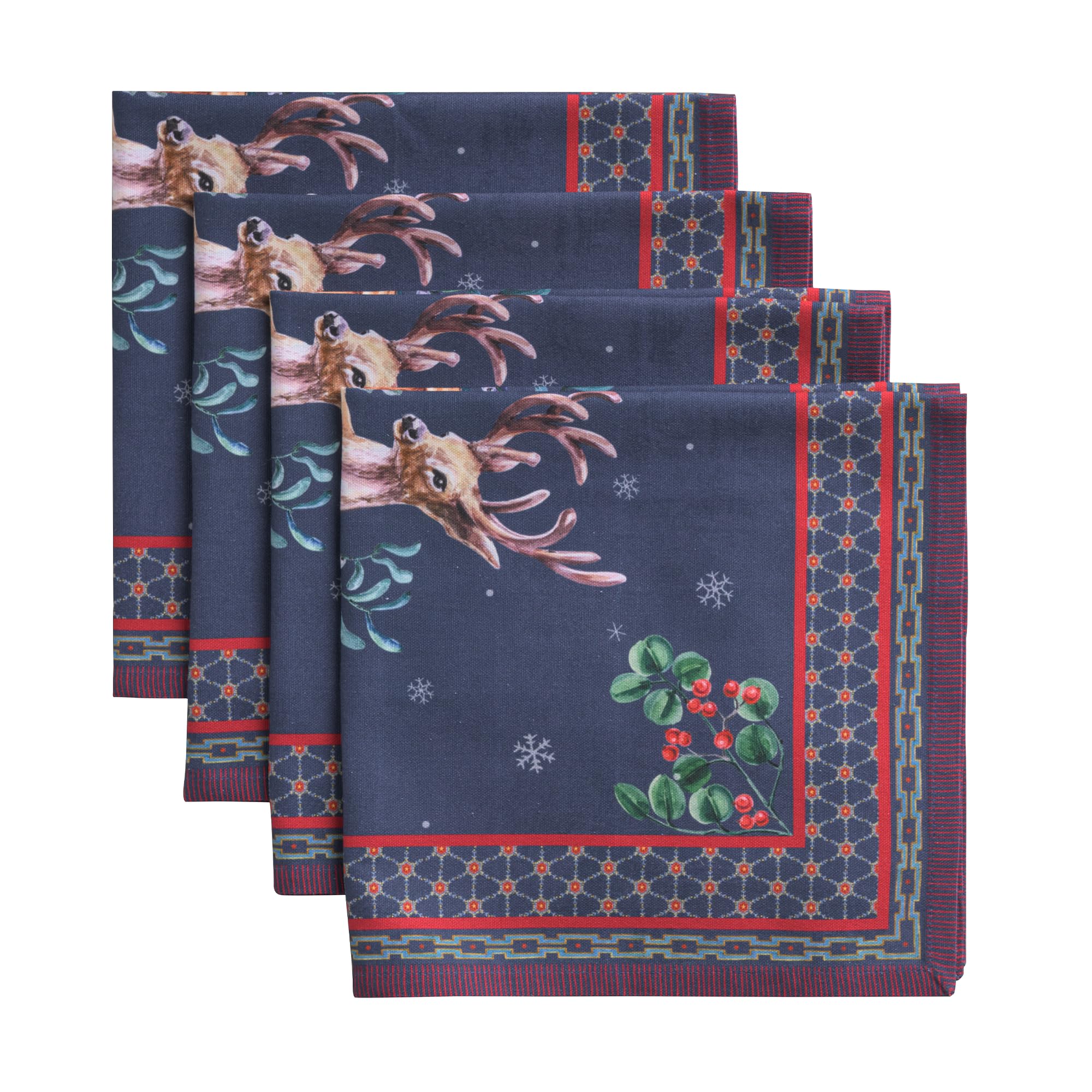 Maison d' Hermine Cloth Napkins Set of 4 100% Cotton for Christmas Decorations Everyday Reusable Square Autumn Napkins Cloth Washable Dinner Party Wedding (Christmas Joy, 45 CM x 45 CM)