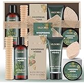 Valentine's Day Spa Gift Set for Her - 6Pcs Bath and Body Kit with Shower Gel, Body Lotion, Bath Salt, Scrub, Massage Stick - Whispering Woods Spa Basket for Women Mom Wife Girlfriend