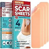 Medical Grade Silicone Scar Sheets - 4pk (5.7”x1.6”) - Visible Difference on Surgical & Keloid Scars - Reusable C-Section Scar Silicone Strips - Easy to Use Silicone Sheets for Scars