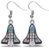Aqua79 Silver Space Shuttle Sparkling Earrings - Cute Silver Dangle Earrings Plated in Silver Color with Zinc Alloy Space Shuttle Charm Sparkly Pendant, Elegant Earrings