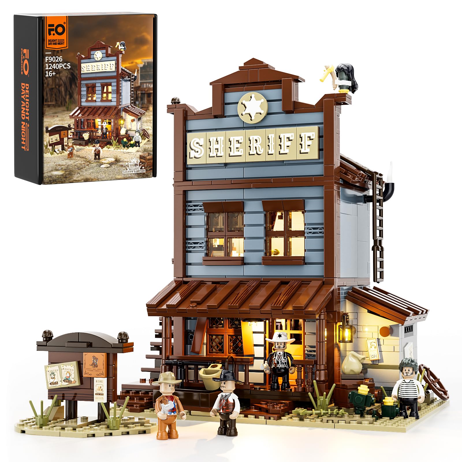 Photo 1 of Funwhole Sheriff's-Office Lighting Building-Bricks Set - The Old West Sheriff's Office LED Light Construction Building Model Set 1240 Pcs for Adults and Teen