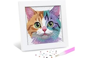 Leixonl Diamond Art Kits for Kids with Framed (7 in) Cartoon Animals DIY Gem Art Painting - Arts & Crafts Gifts for Beginners & Teens (Kitten)