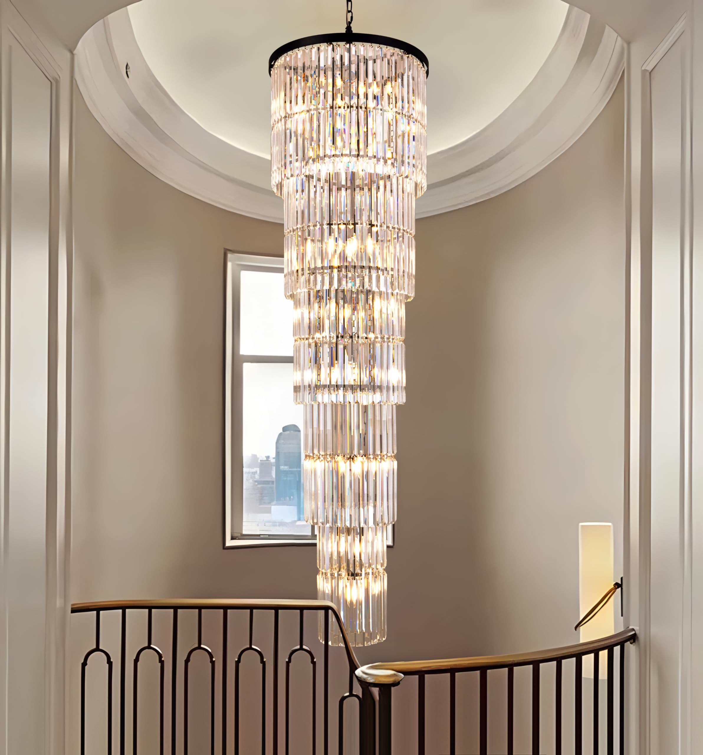 Photo 1 of Wellmet Black Crystal Chandelier for High Ceilings, 82 Inch Long Modern Black Crystal Raindrop Chandeliers Hanging Lighting Fixture, Round Ceiling Light for Foyer Entryway Staircase Living Room