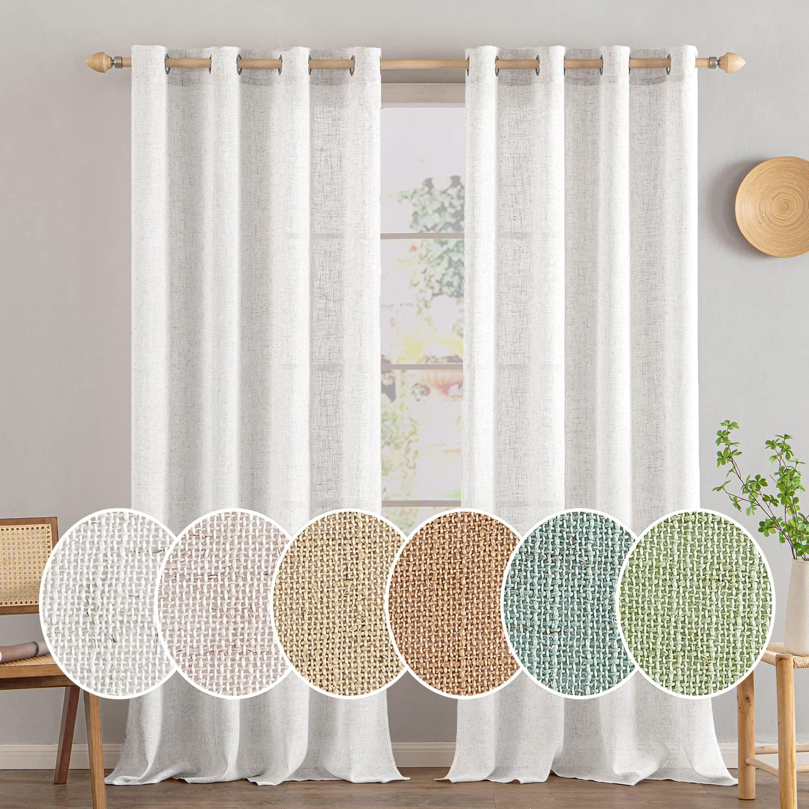 MIULEE Bleached White Voile Curtains for Living Room Net Curtain Pair Window Treatment Sheer Curtain & Drapes Eyelet Top Panels for Bedroom Room, 2 Panels, 55 * 63inch — image 1