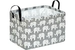 KUNRO Rectangle Toy Bin Waterproof storage organizer for Nursery Hamper Home decor Closet Kids Bedroom Laundry Baby Gift Shelf Baskets(Elephant)