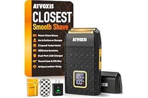 ATVOXIS 8500RPM Leather-Wrapped Close Shave Foil Shavers for Men, Portable 3-Speed Electric Foil Razor with Travel Case, Cordless 200min Runtime, USB-C Rechargeable, Fast Charging, Charger Included
