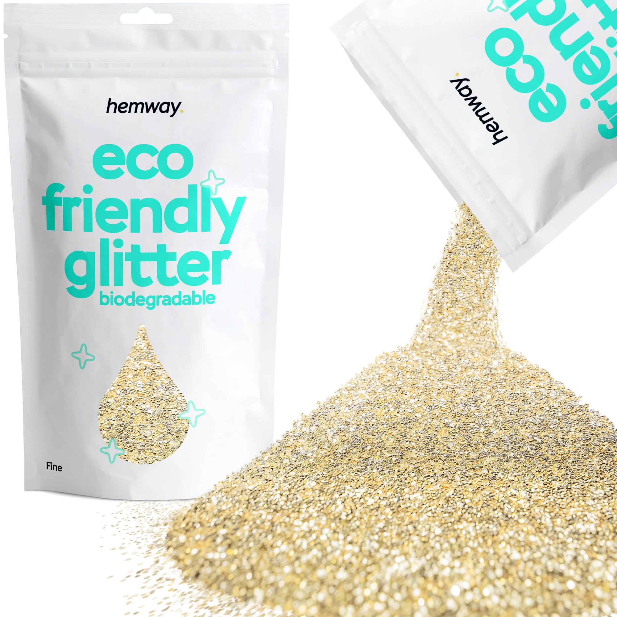 Eco Friendly Biodegradable Glitter | Champagne Gold - Fine 100g, Plant Based, Biodegradable Glitter for Craft, Face, Hair, Nail, Body and Festival - Hemway