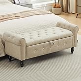 Hicosit 51 Inch Storage Bench with Arms, End of Bed Bench for Bedroom, Large Faux Leather Upholstered Storage Ottoman with Se