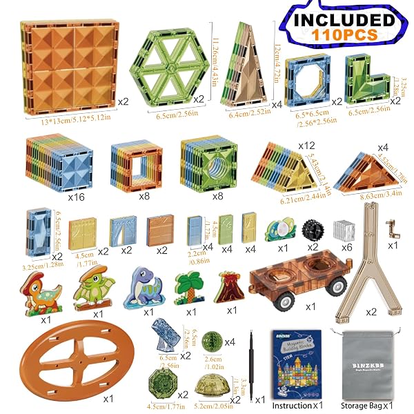 BINZKBB MAGNETIC TILES BUILDING BLOCKS,LIGHTED 3D CLEAR EDUCATIONAL STEM CONSTRUCTION SET,PRESCHOOL SENSORY MAGNET DINOSAUR CREATIVITY TOYS FOR KIDS AGE 3 4 5 6 8+ YEARS OLD GIRLS BOYS TODDLERS