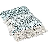 DII Woven Throw Collection 100% Cotton, Basketweave, 50x60, Teal