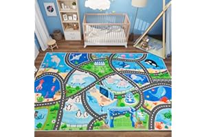 DINSUMRUG Car Rugs for Kids Toy Cars,59"X39.4" Marine Animal Road Rug for Kids,Non Slip Aquarium Road Map Car Track Rug,Washable Kids Carpet Playmat Rug for Playroom Bedroom Boys,Track Rug Car Play Carpet
