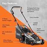 VonHaus 1800W Electric Lawn Mower 430mm 52L Bag 5 Heights Foldable Handle view 6