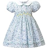 Toddler Girl Dress Girls Smocked Floral Dress Vintage Tea Party Dress for Girls Cotton Girl Spring Summer Dress,Size 2t-8y