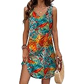 Aokosor Womens Summer Dresses 2025 Loose V Neck Sleeveless Dress Sundresses Swimsuit Coverup