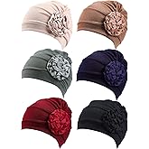 6 Pieces Women Turban Flower Caps Elastic Beanie Headscarf Vintage Headwrap Hats Cancer Caps for Women Chemo(Vintage Colors)