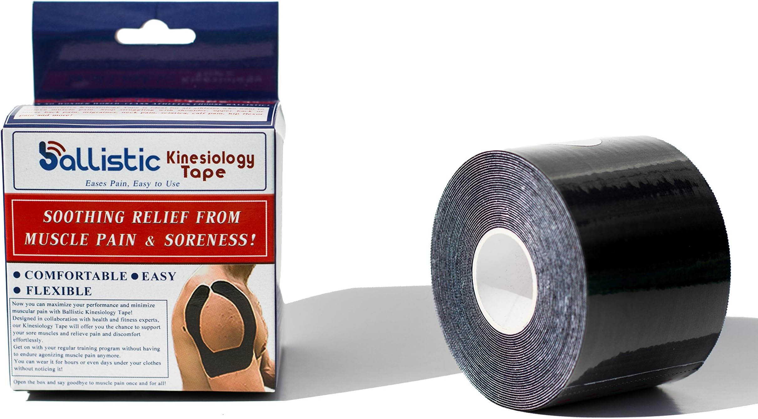 Ballistic Kinesiology Tape โ Flexible & Durable โ Strong Adhesive โ Sweat Resistant โ Easy To Use โ Perfect For Muscle Sores - 100% Breathable Kinesiology Cotton Tape (Black)