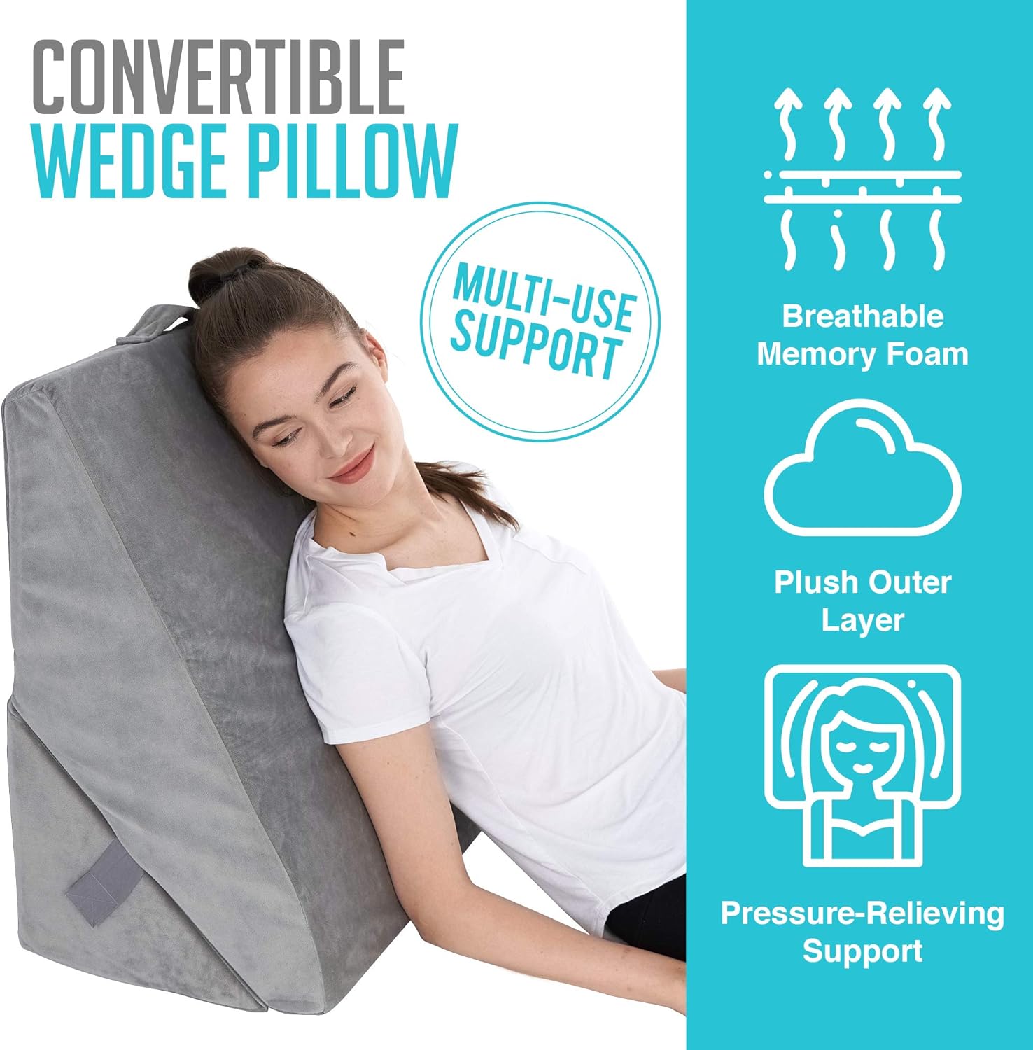 Bed Wedge Pillow - Adjustable 9&12 Inch Folding Memory Foam Incline Cushion System for Legs and Back Support Pillow - Acid Reflux, Anti Snoring, Heartburn, Reading – Machine Washable: Health & Personal Care