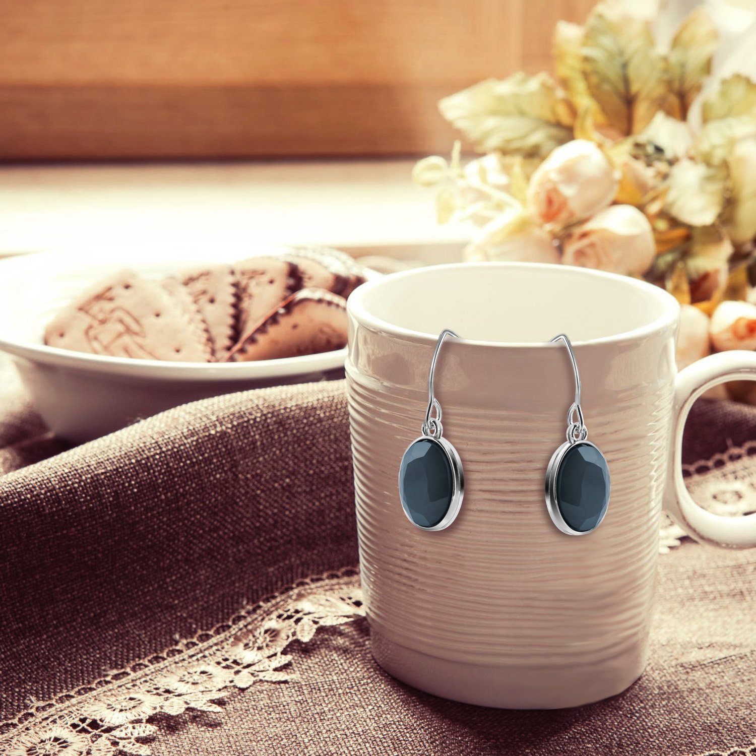 Dangle Earrings，UHIBROS Women\'s Stone Crystal Dangle Drop Earrings (Grey)