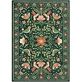 Moynesa Living Room Rug 5x7, Washable Modern Cottage Green Area Rugs for Bedroom Dining Room, Farmhouse Aesthetic Floral Bird Print Carpet, Vintage Home Decor Open Floor Areas Non-Slip Protection