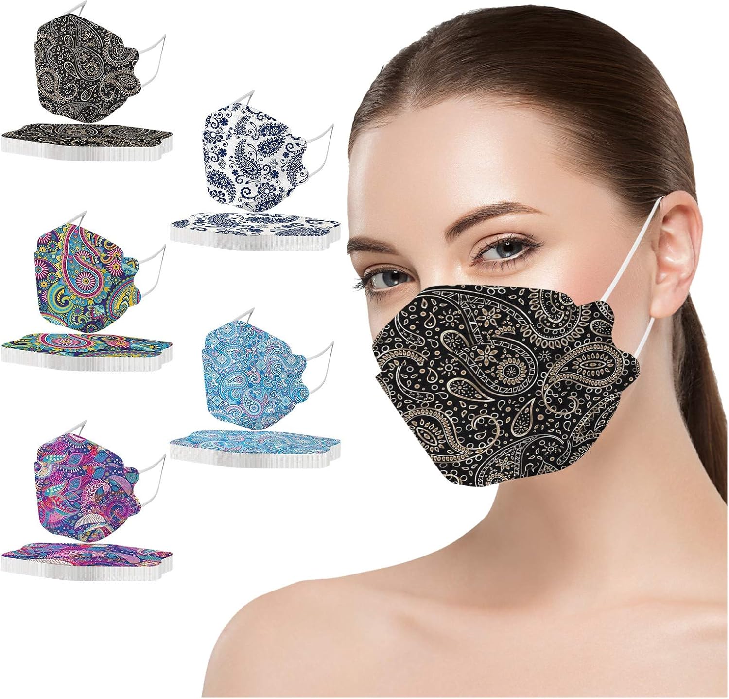 50Pcs Black & White Disposаble KF94_Face_Mask Adults 4-Ply Layer Filter Filtеr Non Woven Fabric Face_Mask