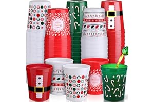 Nuenen 35 Pack 16 oz Christmas Plastic Cups Christmas Stadium Disposable Santa Cups Party Decorations Elk Candy Cane Plastic Tumblers for Xmas Party Favors Holiday Drinkware Supplies
