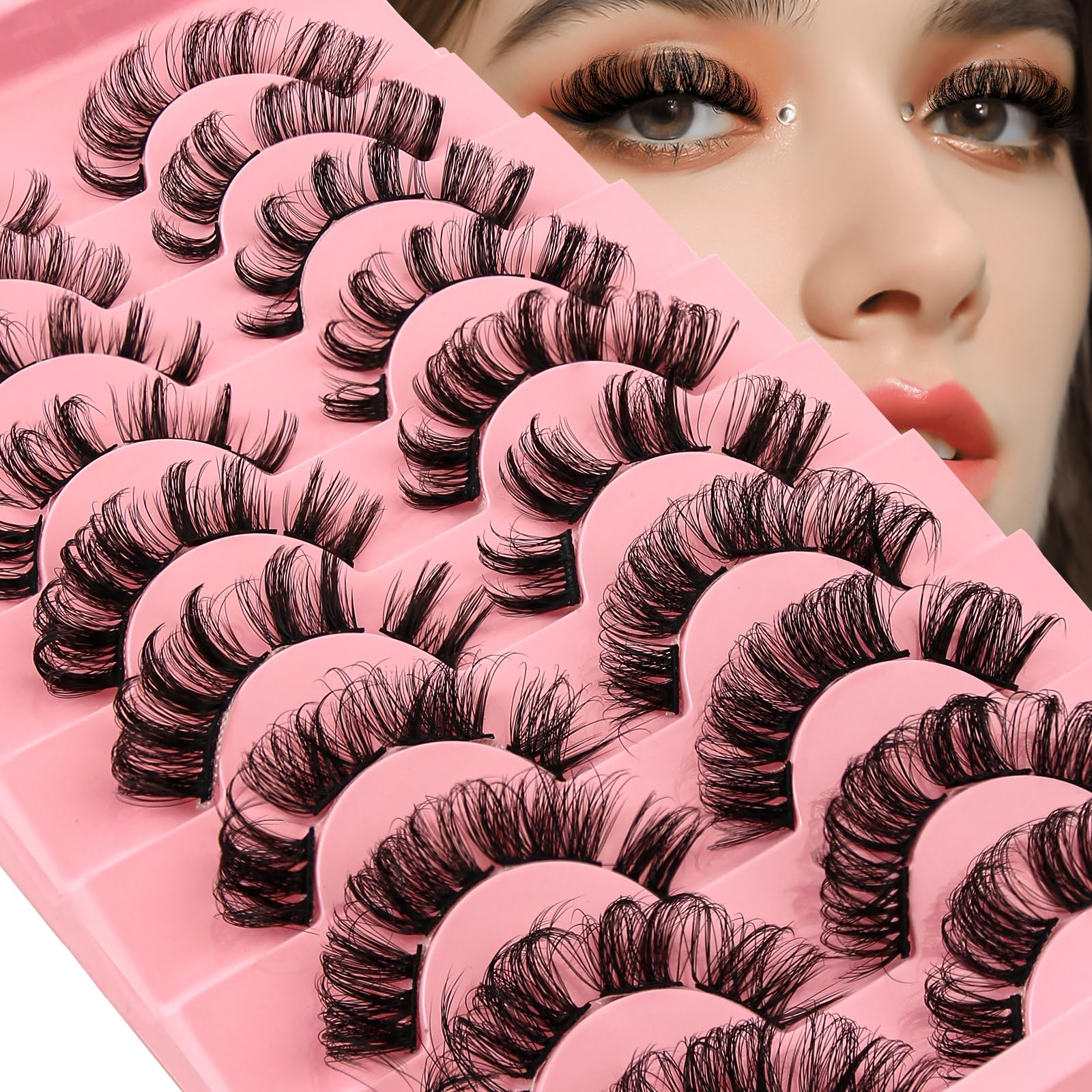 Cluster Lashes False Eyelashes Individual D Curl Russian Strip Lashes Fluffy Wispy DIY Eyelash Extension Natural Look Reusable lashes Handmade Thick Soft Dramatic Fake Eyelashes 10 Pairs (DD05-MIX)