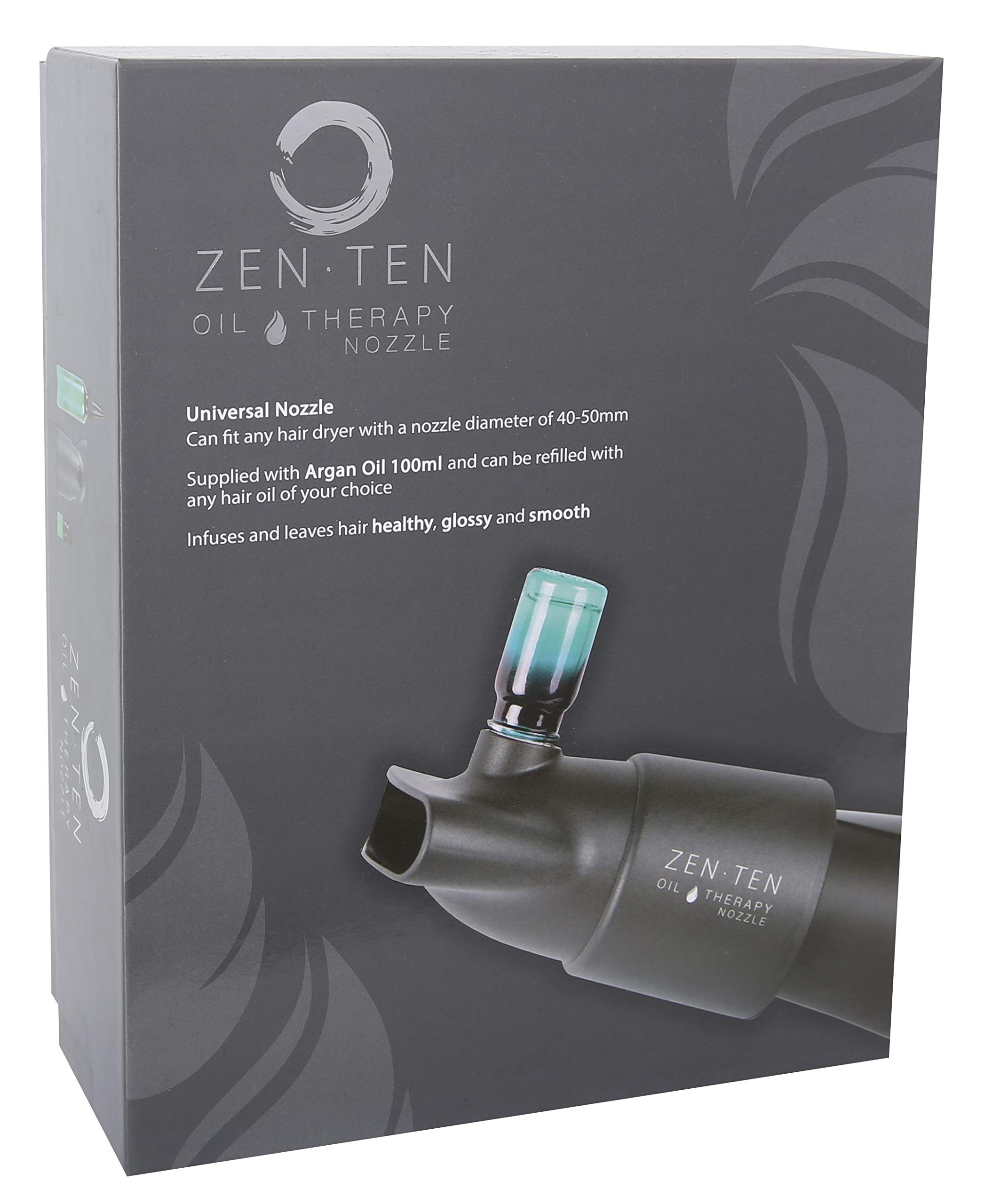 Zen.Ten Argan Oil Therapy Hair Dryer Universal Nozzle + 100ml Refill argan Oil Nozzle Will fit Parlux Hair Dryer and Others with a Barrel Dimension of 50mm or Less